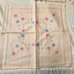 Vintage Pink Floral Table Napkins Set of 8 Cotton Rayon Hand Painted Japan 16x16